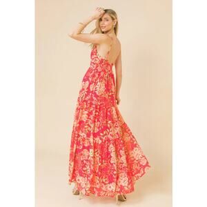 NWT Flying Tomato Women Evolving Love Floral V-Neck Tiered Maxi Dress Sz‎ M Pink